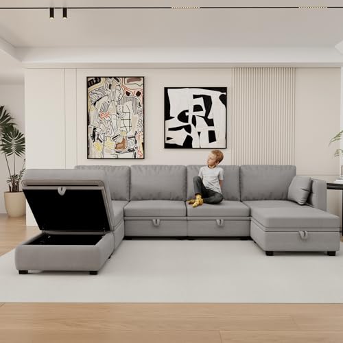 Modular Sectional Sofa, Modern U Shaped Sofa Couch with Storage, Soft Sponges & High Supportive, Comfy 6 Deep Seat Couch with Reversible Chaise for Living Room, Apartment, Office,Navy