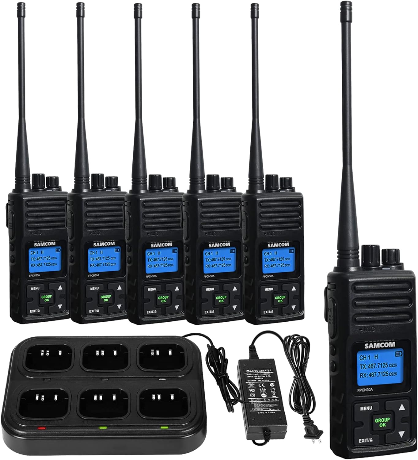 Two Way Radio, SAMCOM Long Range Walkie Talkies for Adults Rechargeable, 5 Watt High Power Portable Two-Way Radio Walky Talky with Group Talk Function for Business Camping Hiking (Black 6 Pcs)