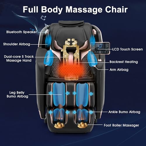 Artist hand Massage Chair Full Body, Zero Gravity Massage Chair, Dual Core SL-Track Massage Recliner Chair with 12 Modes, Bluetooth Speakers, Full Body Airbag Compression, Heating, Foot Rollers, Black