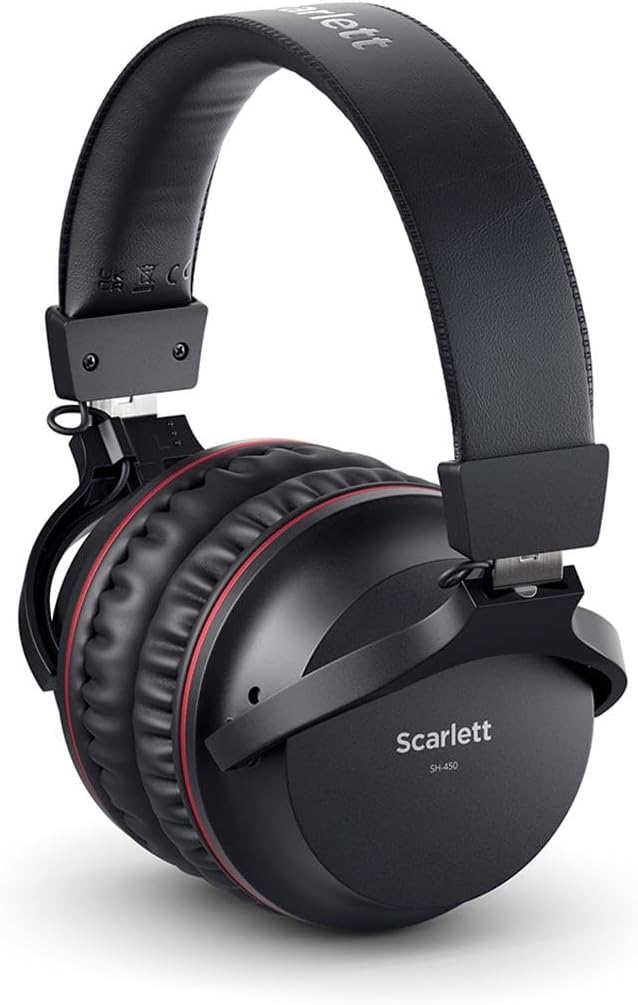 Focusrite Scarlett Solo Studio 4th Gen USB Audio Interface with Software Suite, Bundle, Broadcast Arm With Internal Springs & Pop Filter, Includes, CM25 condenser microphone, SH-450 headphones
