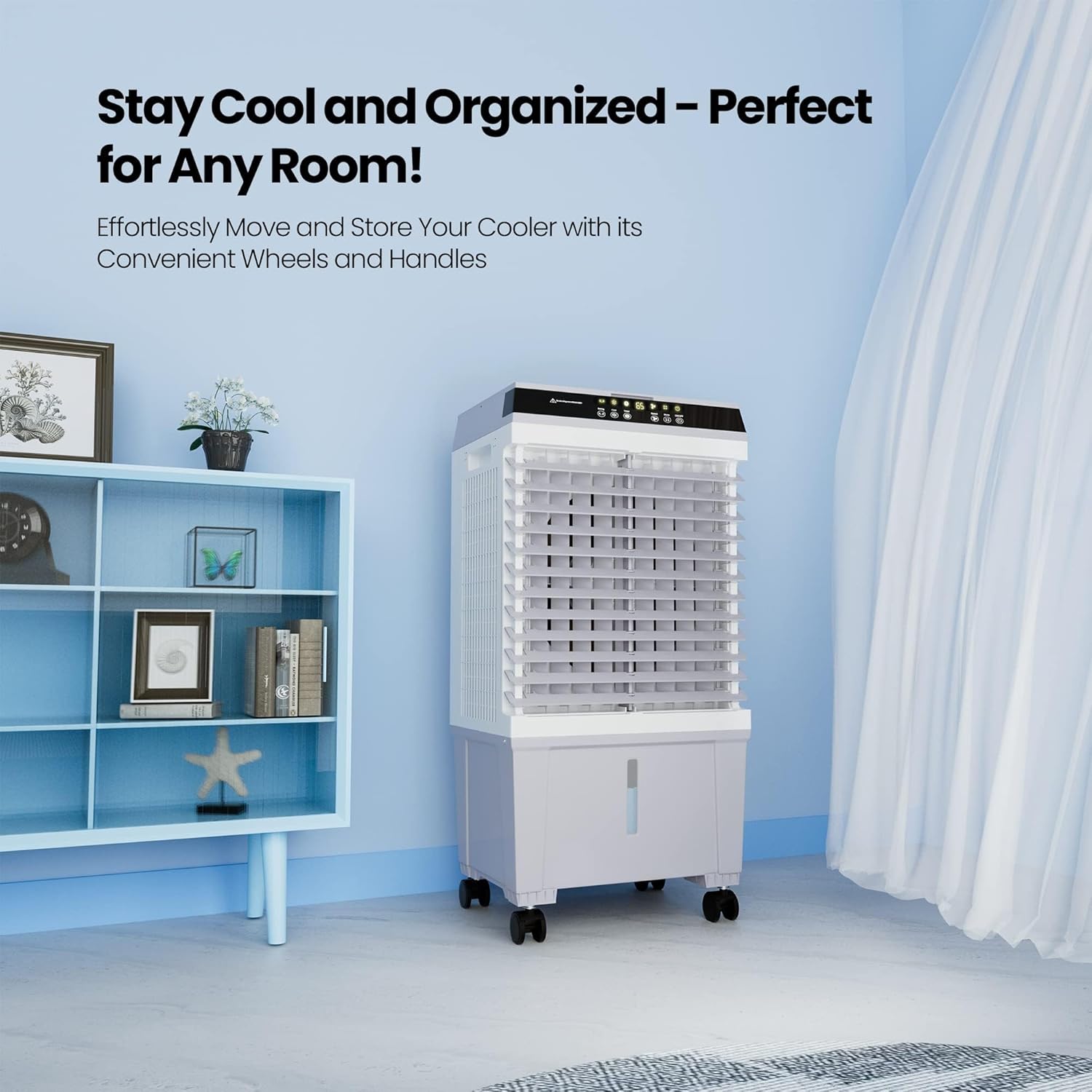 1800CFM Evaporative Air Cooler, Portable Swamp Cooler with Remote Control, 12H Timer, 120°Swing,4 Ice Boxes, 5.3 Gal Water Tank, 2 Modes,3 Speeds for Indoor Room Use(31")