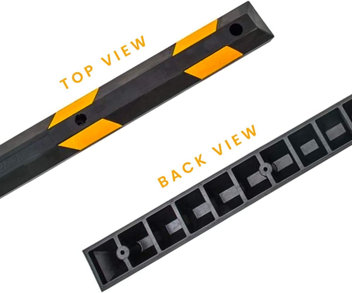 Zento Deals Rubber Parking Curb Garage Car Stopper - Parking Wheel Stopper Block 72” Wide Easy to Install, Black/Yellow Reflective Parking Block; for Car, Truck, Trailer and RV Pack of 2