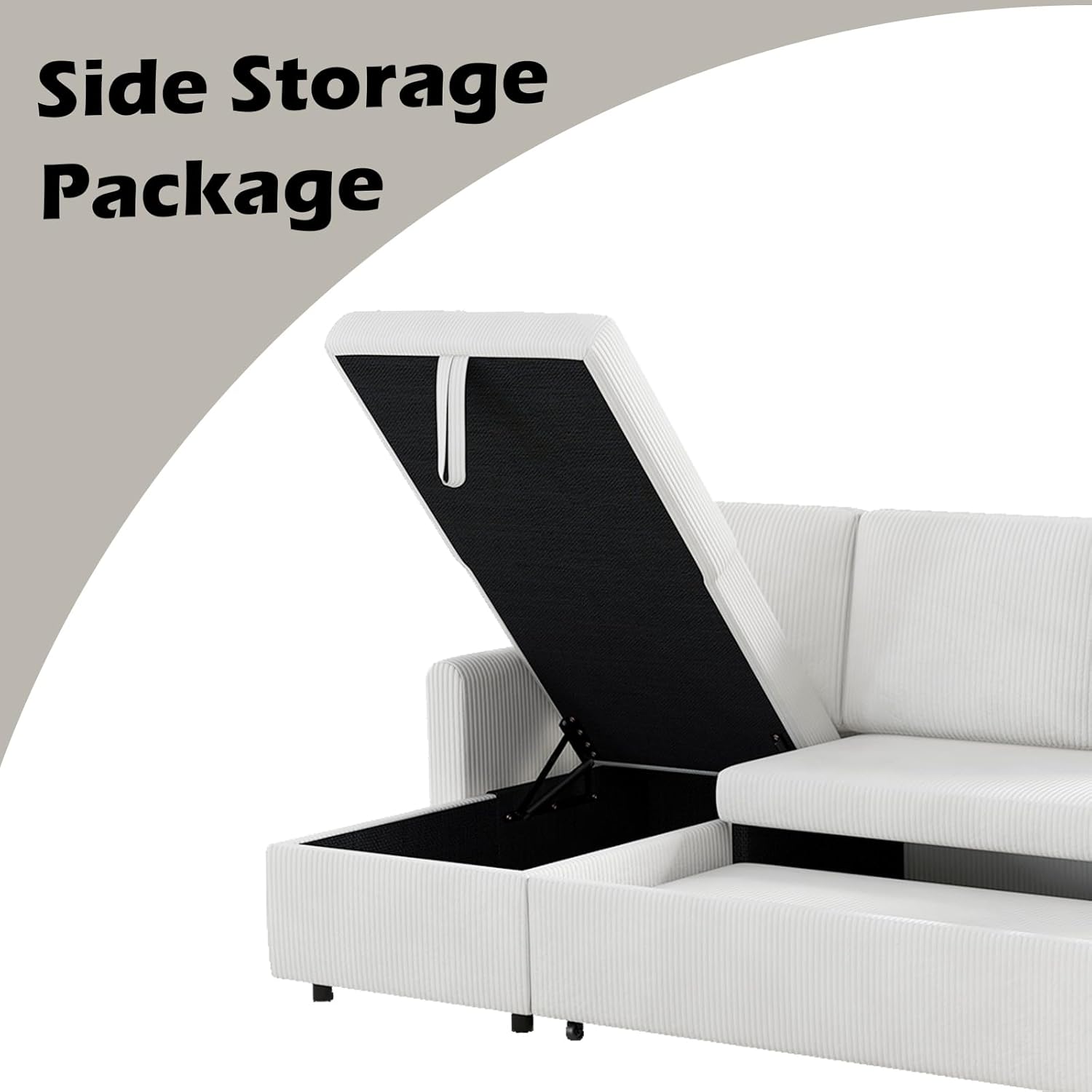 Convertible Sleeper Sofa Bed 3 in 1, Soft Corduroy L-Shaped Couches for Living Room, Small Pull Out Sectional Futon Sofa Bed with Storage Chaise and 2 Pillows, for Small Space Apartment, Beige
