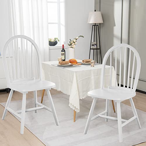 Windsor Dining Chairs Set of 2, 18 Inch Wood Spindle Back Dining Chairs,Vintage Country Farmhouse Armless Side Chairs with Wide Seat, Solid Wood Legs High Back Seating Chairs (Black)