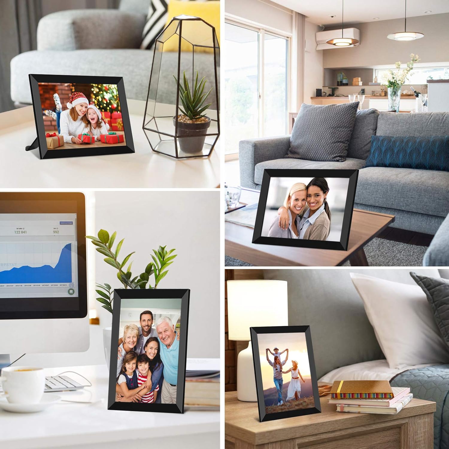 FRAMEO Digital Photo Frame WiFi 8 Inch 1920×1200 FHD IPS Touch Screen, 16GB Storage, Support USB Drive & SD Card, Auto-Rotate, Easy Setup to Share Photos or Videos Anywhere via Free App