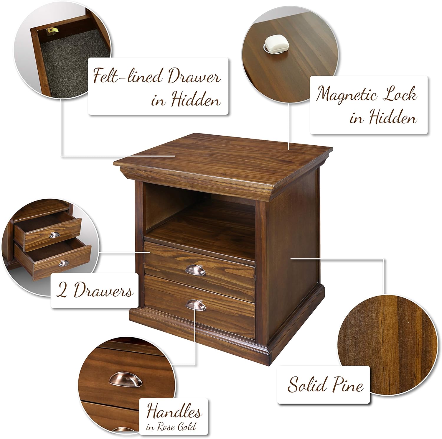 Casual Home Lincoln Nightstand Compartment, Concealment Furniture, Mocha