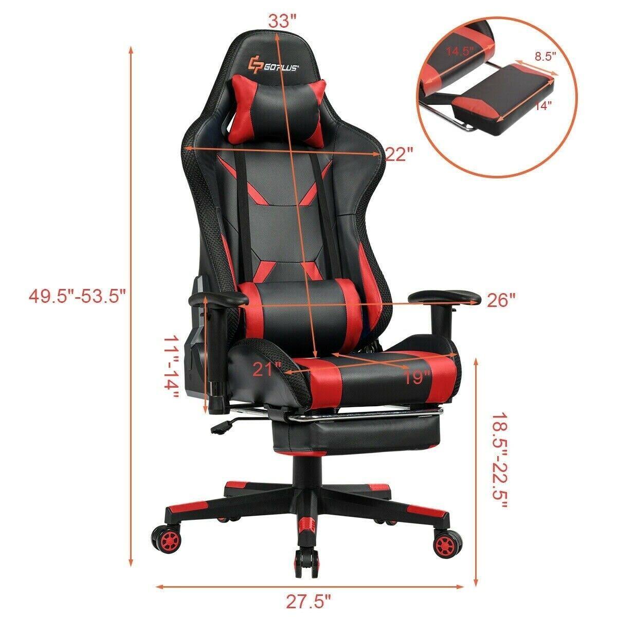 Costway Massage Racing Gaming Chair Chair with RGB LED Lights-Red