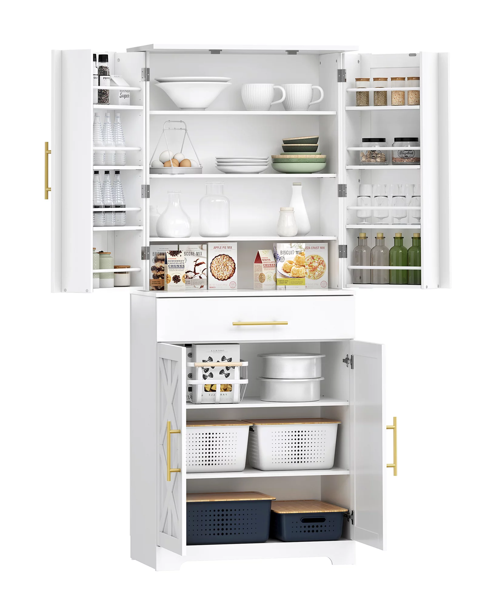 Hzuaneri 72" Kitchen Pantry Cabinet, Storage Cabinet，Buffet Cupboards, White PT02403X