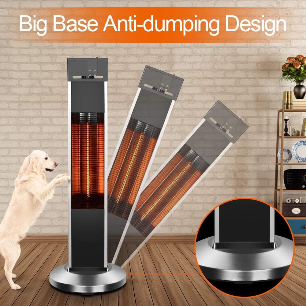Patio Heater-Trustech Space Heater Infrared Heater w/Remote, 24 Timing Auto Shut Off Radiant Heater, 500/1000/1500W, Super Quiet 3s Instant Warm Vertical Electric Heater for Big Room Backyard