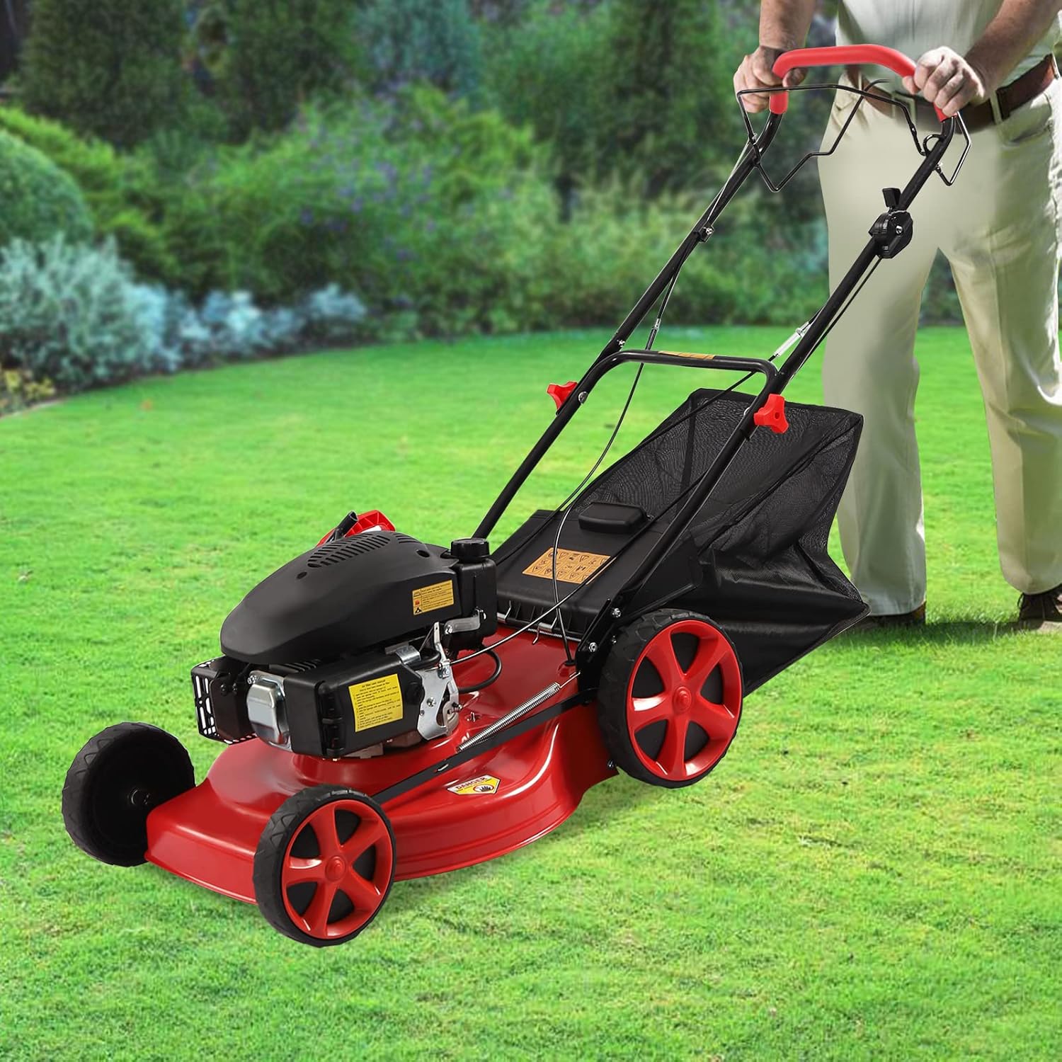 4-Stroke 173CC Self-Propelled Gas Powered Lawn Mower Gas Mower, 8 Adjustable Heights for Small to Medium Sized Yards
