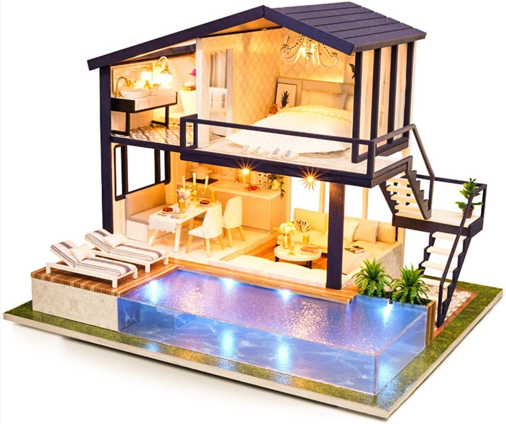 CUTEBEE Dollhouse Miniature with Furniture, DIY Wooden Dollhouse Kit Plus Dust Proof and Music Movement, 1:24 Scale Creative Room Idea (Forest Habitat)