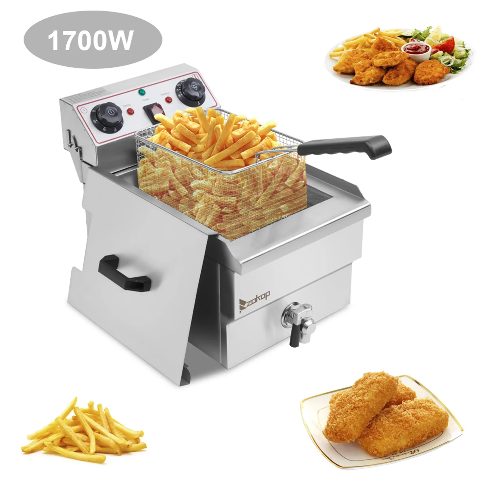 EH101V 8.5QT/8L Total Capacity 12.5qt/11.8l Stainless Steel Faucet Single Tank Deep Fryer 1700W Max (8L Large Fryer Blue / Large Handle)