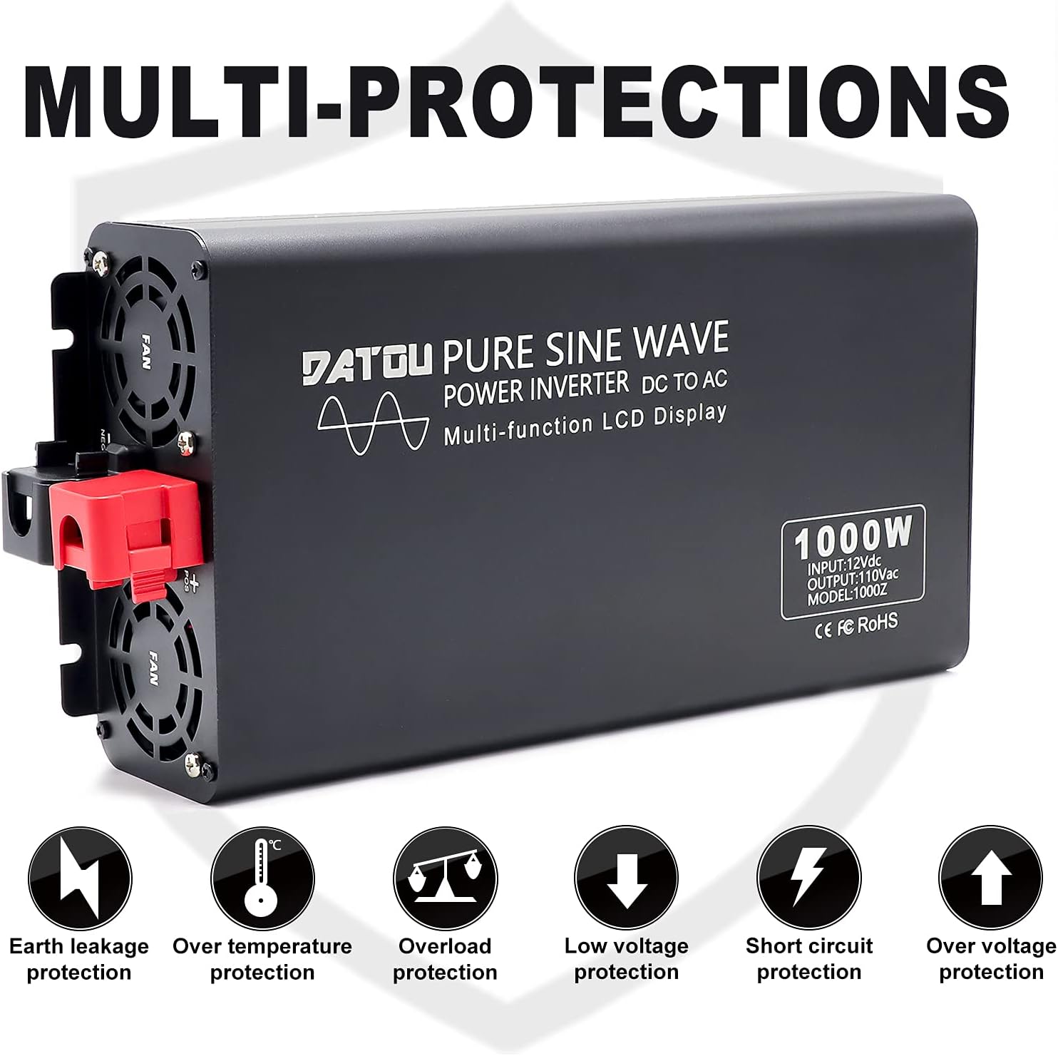 Pure Sine Wave Inverter 2000W Peak 4000W Power Inverter DC 12V to AC 110V 120V with 2 AC Outlets LCD Display for Home Solar System Car Truck RV Professional-Grade Voltage Converter Sine Wave Inverter