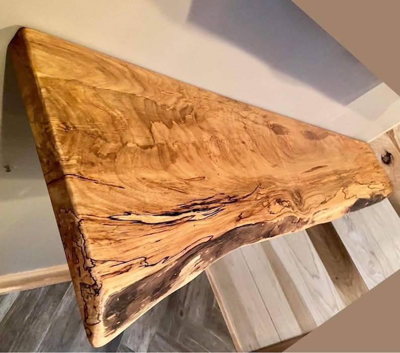 Customizable Live Edge Spalted Maple Floating Shelves, Wormy Maple Natural Edge Wood Shelf, Live Edge Ambrosia Maple, Live Edge Mantel (30",Standard)