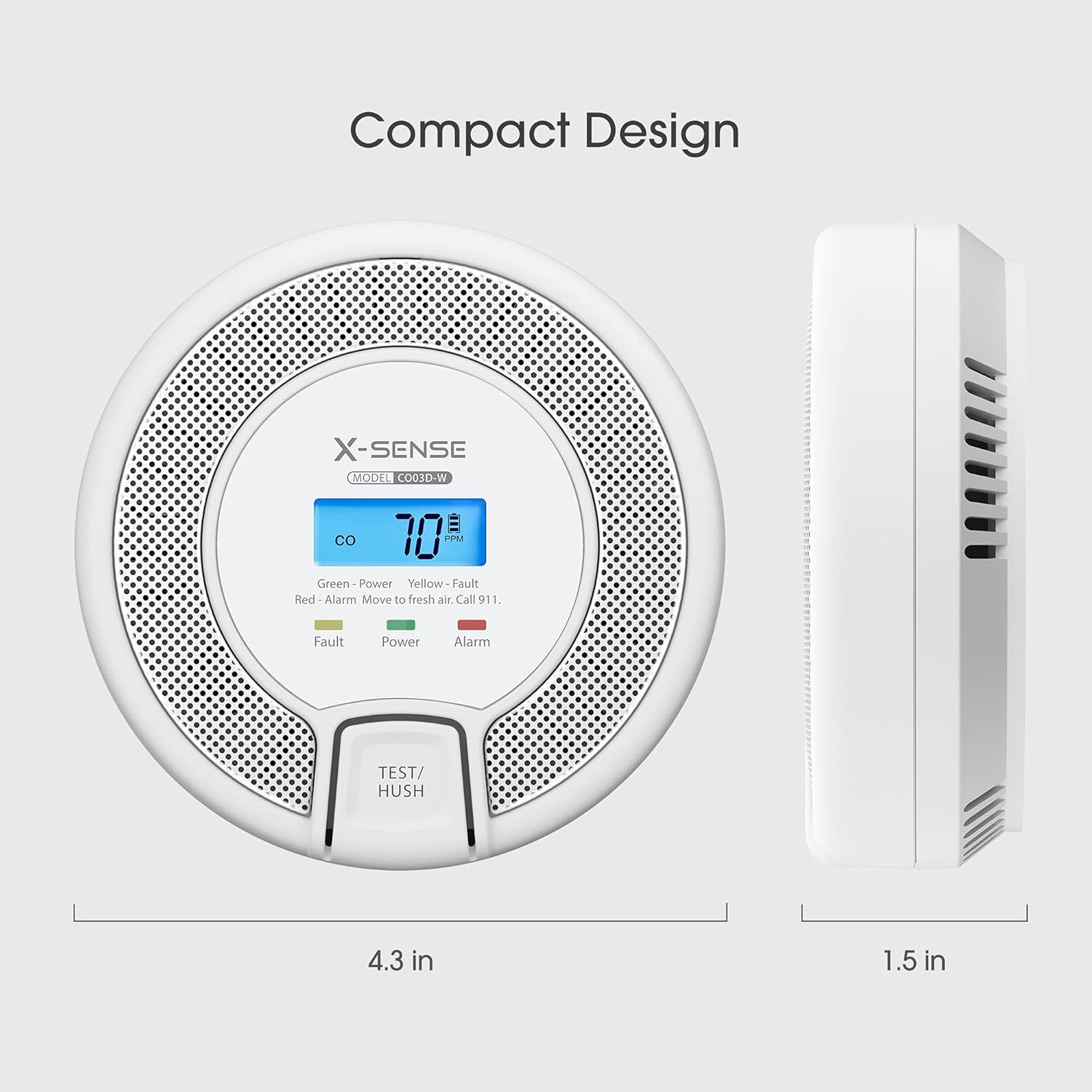 X-Sense Wireless Interconnected Carbon Monoxide Detector, Replaceable Battery-Powered CO Alarm with Digital Display, Auto-Check, CO03D-W, Pack of 2