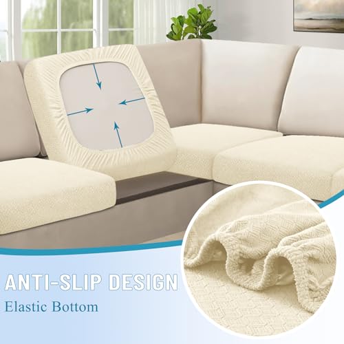 HDCAXKJ Waterproof Sectional Couch Cushion Covers 11 Pieces Stretch Jacquard L Shaped Corner Sofa Slipcover Back Cover Soft Sofa Seat Cushion Covers for Dogs Pet (5 Seater and 6 Backrest, Dark Gray)