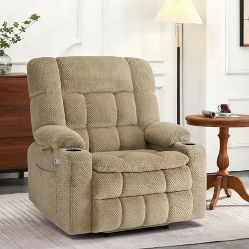 MCombo Dual Motor Power Lift Recliner Chair with Massage and Heat for Elderly People, Infinite Position, USB Ports, Cup Holders, Fabric 7890 (Medium-Regular, Burgundy)