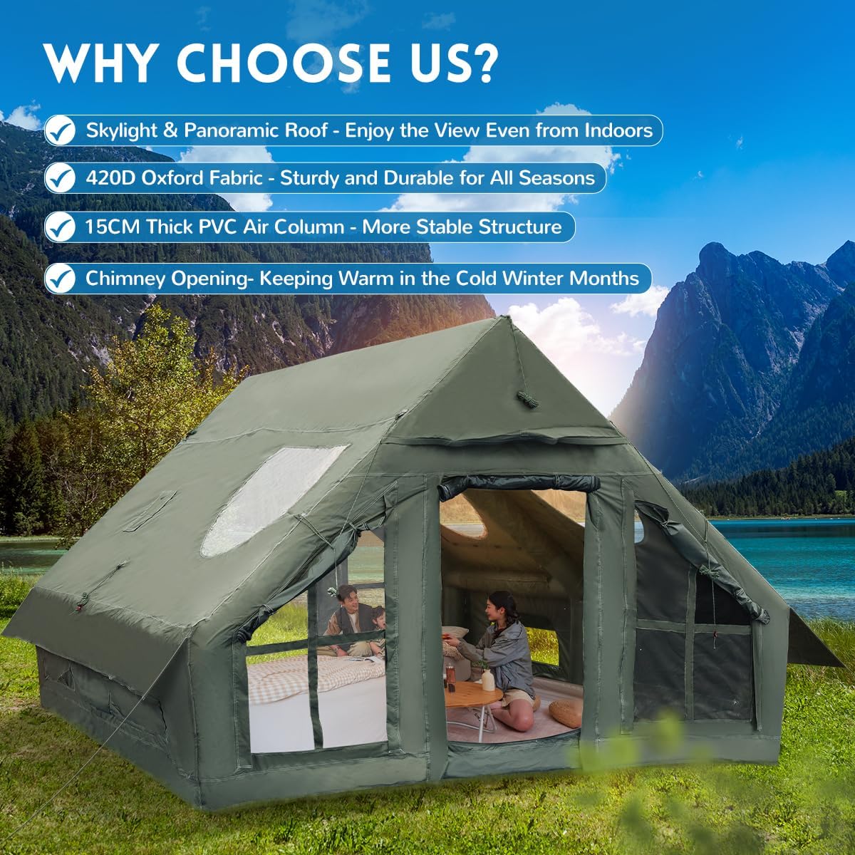 Inflatable Camping Tent with Pump, 4 Season Inflatable Tents for Camping,Inflatable Tent Waterproof Easy Setup Glamping Tent
