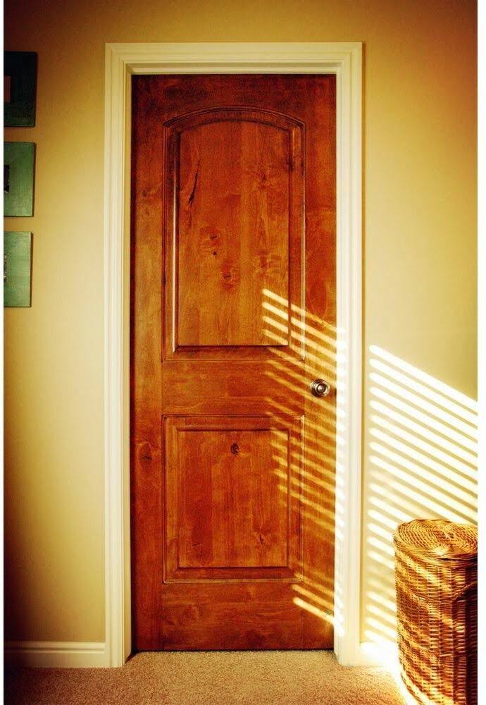 Krosswood Doors 28 in. x 80 in. Rustic Knotty Alder 2-Panel Top Rail Arch Solid