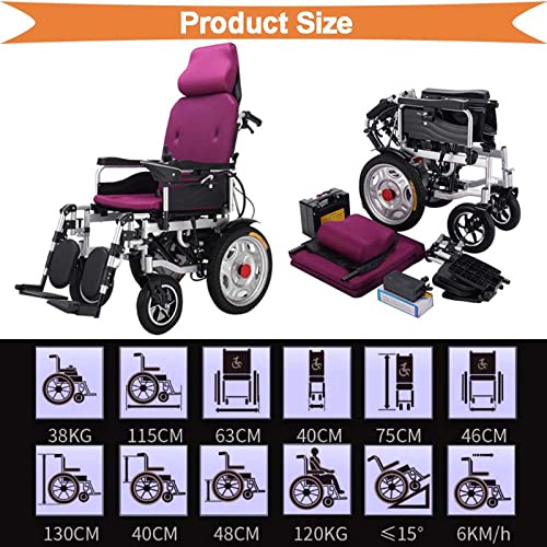 Heavy Duty Electric Wheelchair for Adults, Automatic Reclining Powered Wheelchairs with Flip-Back Armrest & Swing-Away Leg Rests, All Terrain Foldable Motorized Wheel Chair with Headrest,Grey
