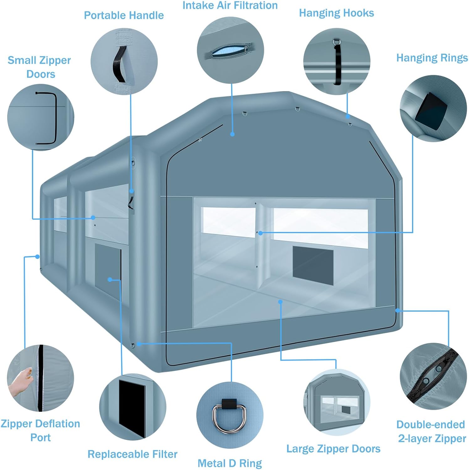 XHYCPY Inflatable Paint Booth 20 x 13.5 x 9.7ft Portable Inflatable Spray Booth Tent with 1100W Blower for DIY Spray Car Parts Painting