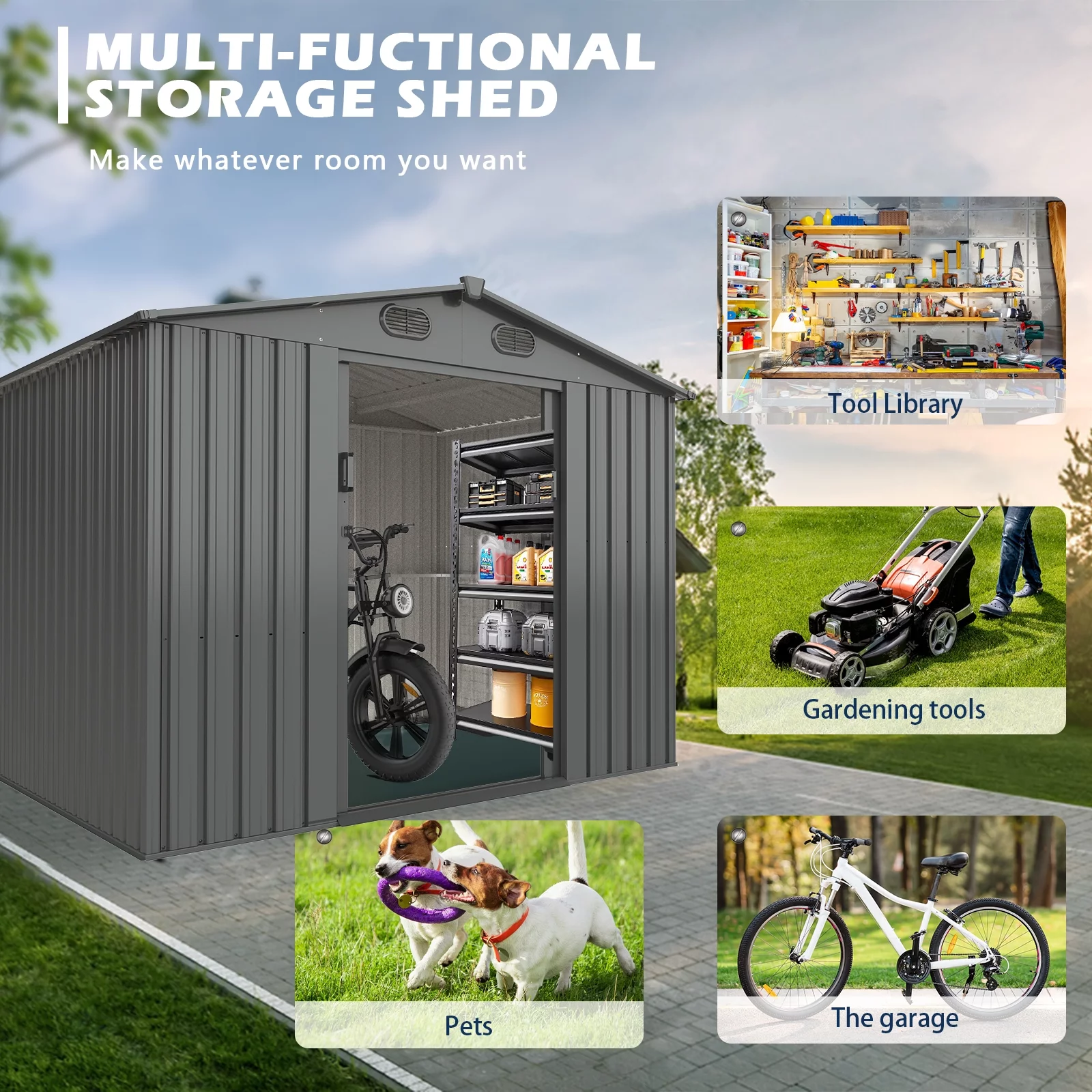Chery Industrial Car Garage 20x13 ft, Metal Garden Shed Backyard Utility Tool House Building with 2 Doors and 4 Vents for Car