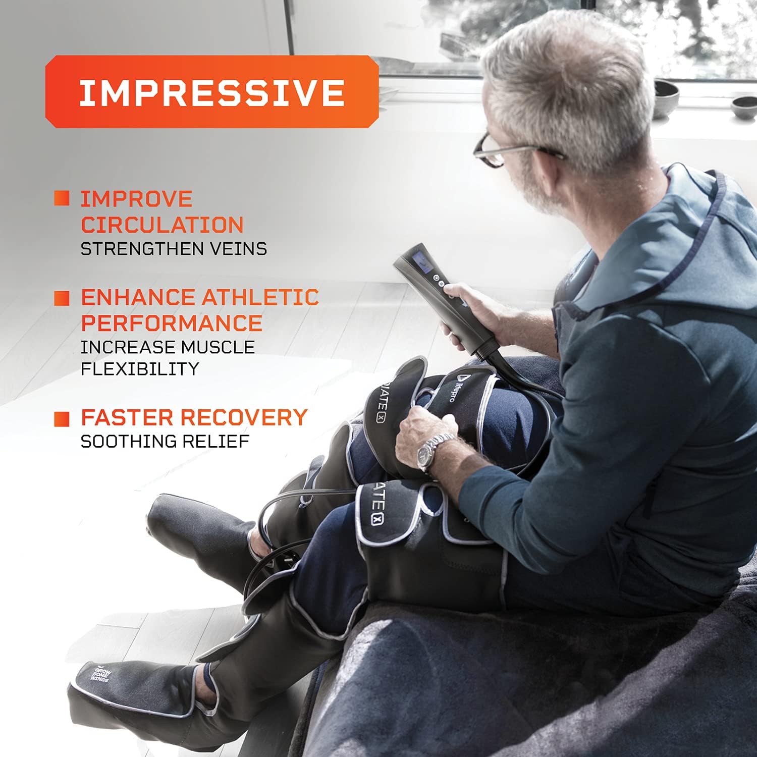 Lifepro Radiate X Thigh, Calf and Foot Massager with Compression - Leg Massager for Circulation with Heated Foot Massage - Pain Relief, Poor Circulation, Vein Support - 6 Massage Modes, Remote Control