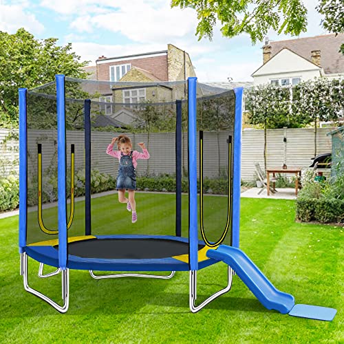 Merax 7FT Kids Trampoline with Safety Enclosure Net, Slide and Ladder, Easy Assembly Round Outdoor Recreational Trampoline
