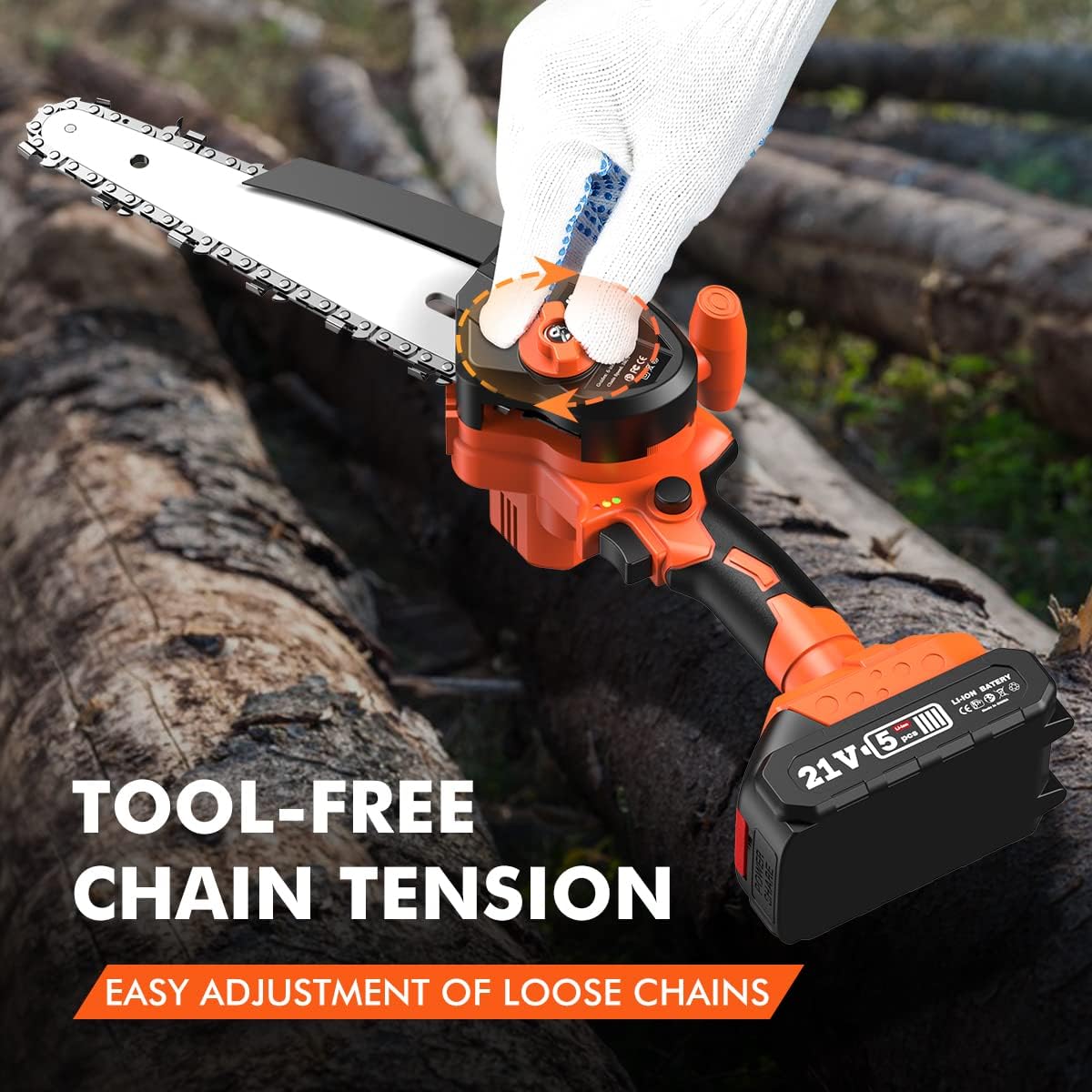 6" Mini Chainsaw, Seesii Portable Cordless Electric Power Chain Saw w/ Tool-free Chain Tension, Battery Indicator, 2022 Battery Operated Chainsaw for Tree Branch Wood Cutting Pack of 2