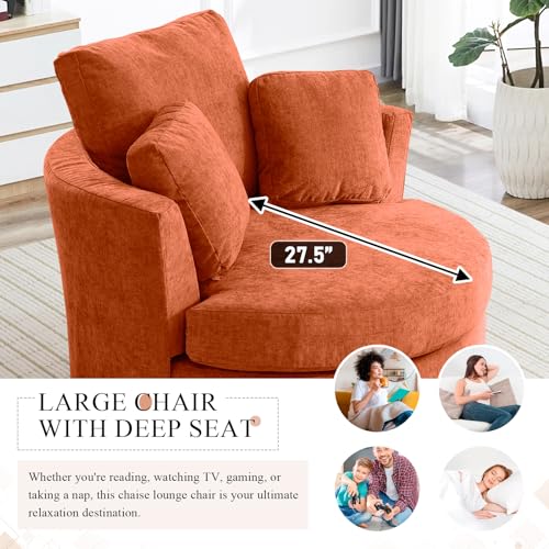 Chair and A Half with Ottoman, 360° Swivel Accent Barrel Chair Modern Comfy Round Reading Sofa Swivel Chairs Circle Lounge Chair for Bedroom Living Room w/4 Pillow Lower Seating Heigh (White, Large)