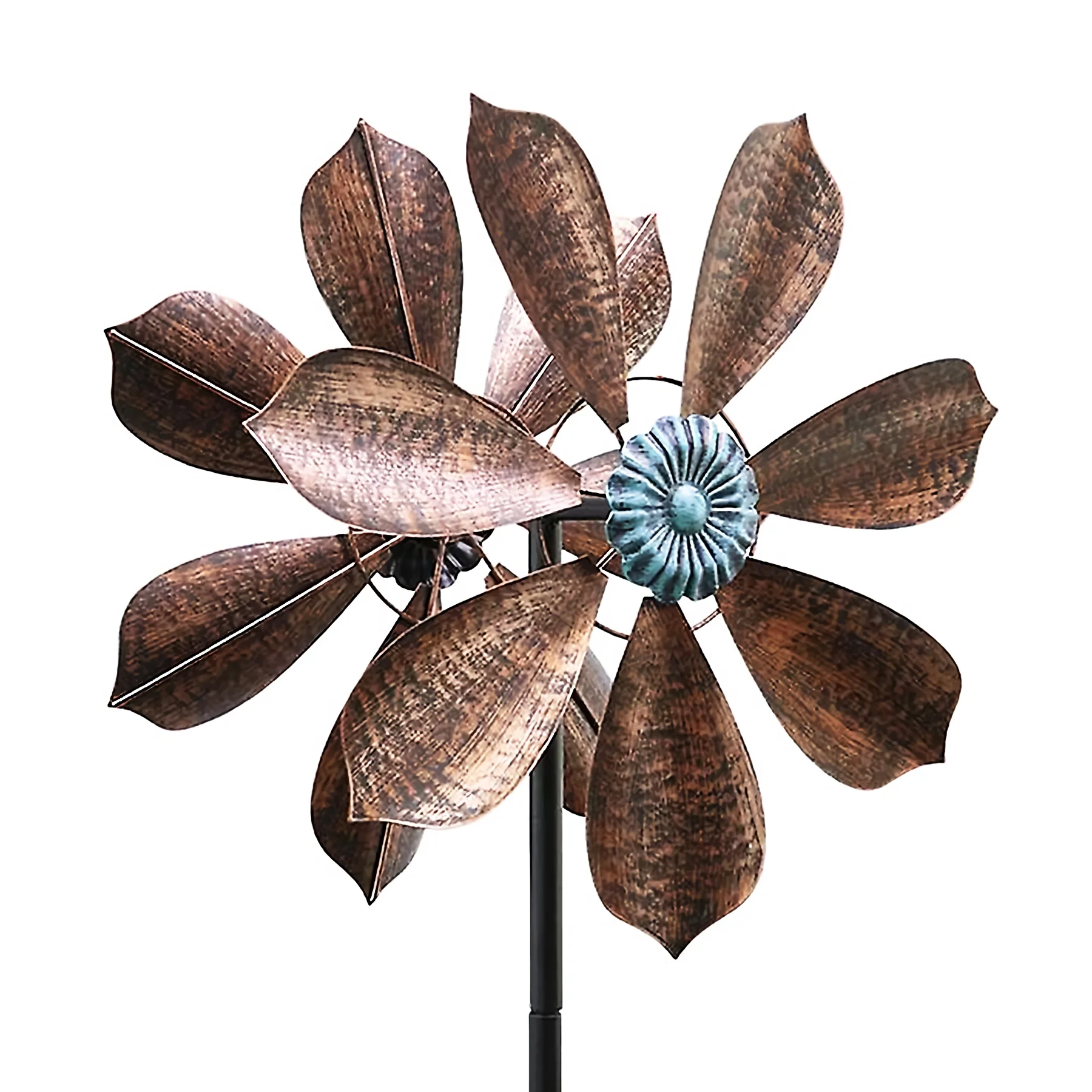 Wind Spinner, 60 inch Metal Wind Spinner, 360° Dual Direction Kinetic Wind Spinners with Bronze Leaves and Blue Flower Core, Windmill for Outdoor Yard Patio Lawn & Garden
