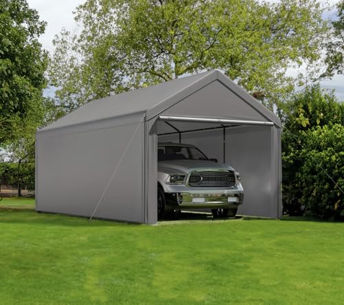 Outdoor Carport 10x20ft Heavy Duty Canopy Storage Shed,Portable Garage Party Tent,Portable Garage with Removable Sidewalls & Doors All-Season Tarp for Car,Truck,Party Grey