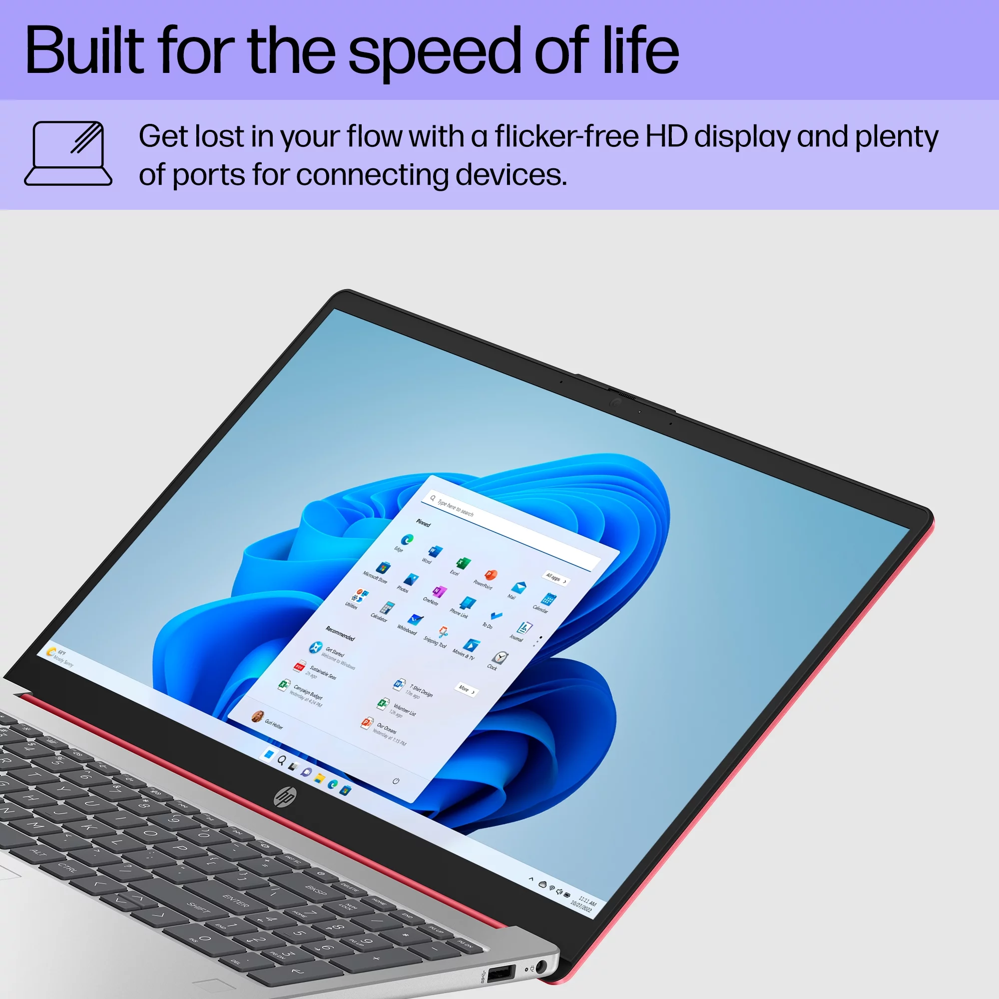 HP 15.6", Laptop Intel Pentium Processor 4GB RAM, 128GB UFS, Scarlet Red, Windows 11, 15-fd0083wm
