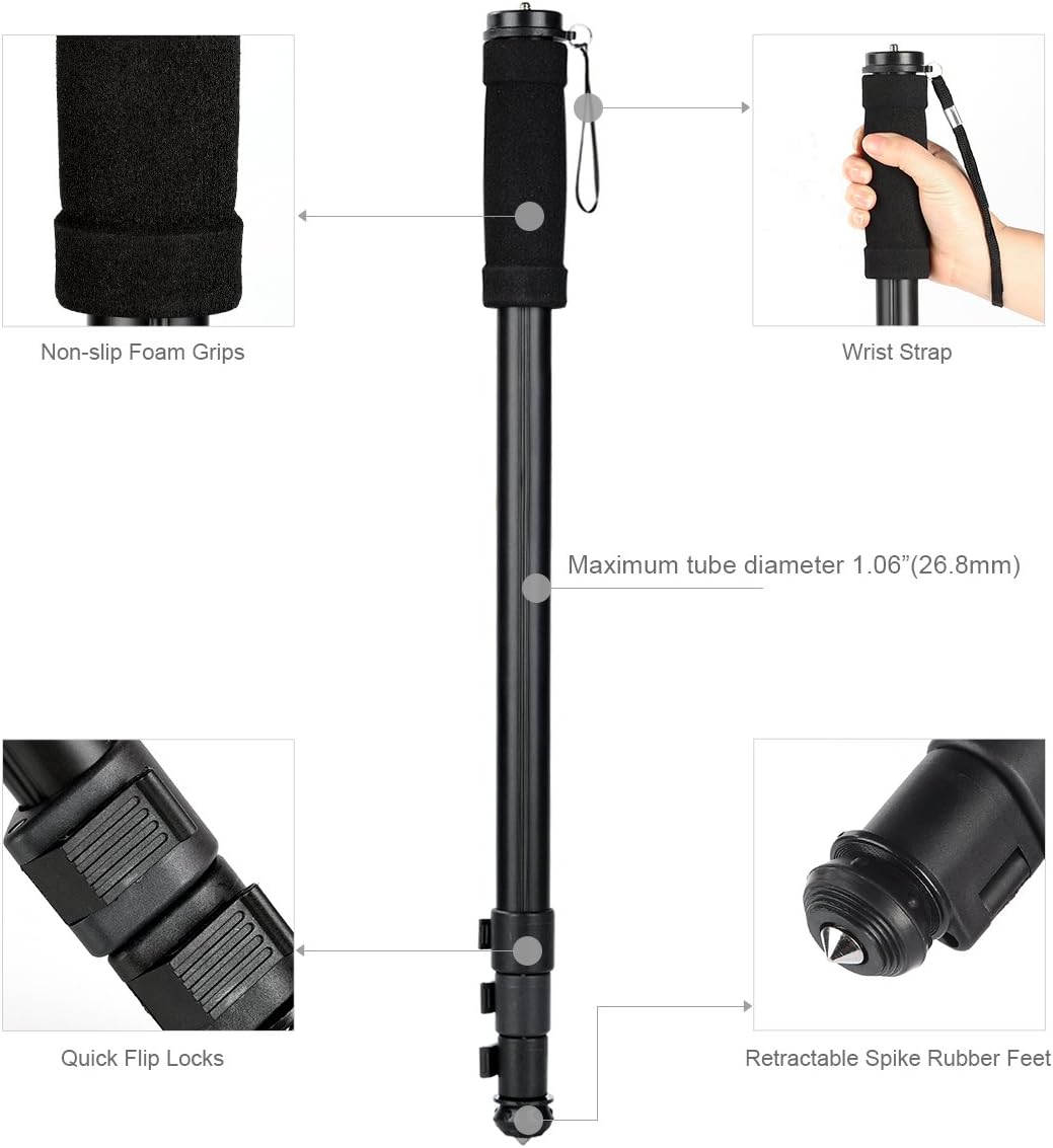 Camera Monopod,K&F Concept 4-Section 67/171CM Compact Portable Travel DSLR Monopod Unipod Stand Walking Trekking Stick Aluminum Alloy Lightweight SLR Cameras Camcorder Video