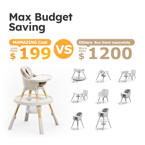 Baby High Chair, 8 in 1 Convertible Highchair with Activity Center, Adjustable Growing High Chairs for Babies and Toddlers with Removable Tray, Khaki