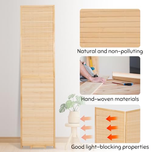 Bamboo Room Divider Folding Privacy Screens, Wall Divider for Room Separation, Portable Room Partitions and Dividers, 5.6FT Bamboo Mesh Woven Room Divider Panel (Brown, 4 Panel)