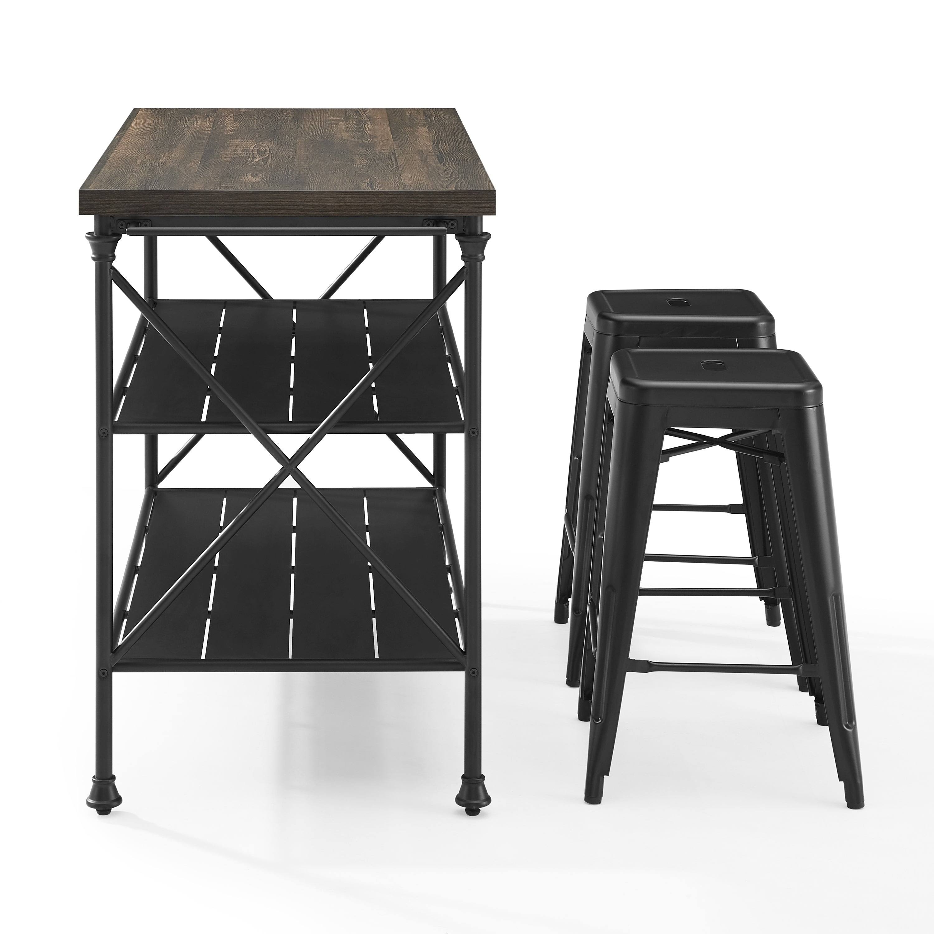 Crosley MADELEINE 3 Piece Kitchen Island 2 Stools Set Brown Black