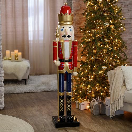 Fun Express 3 Ft. Large Classic Green Wooden Holiday Nutcracker with Scepter, Festive Christmas Decoration