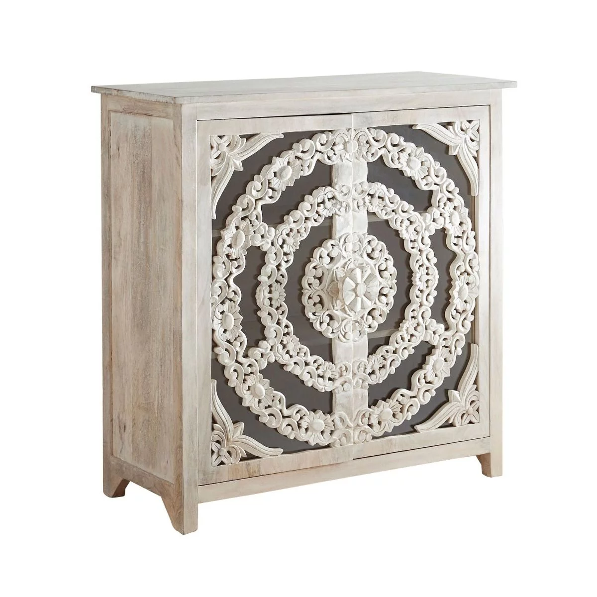 FRENCH ARCHED FLORAL CARVED GLASS DOOR SIDEBOARD