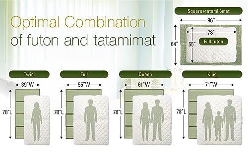 MIINA Japanese Traditional Tatami Mattress, Igusa (Rush Grass) Tatami Mat, Floor Mattress, Japanese Floor Mattress,Japanese Futon, 71"x 78", King Size