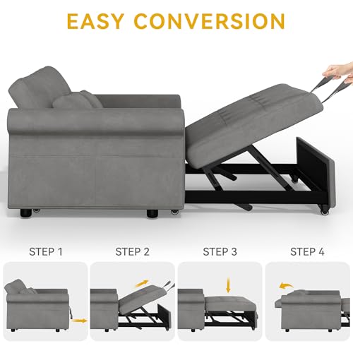 DWVO Sleeper Sofa Bed 3-in-1 Convertible Couch with Pullout Bed, 55'' Loveseat Sleeper Sofa Bed with Reclining Backrest with 2 Pillows and Storage Bag for Living Room, Bedroom, Apartment, Blue Gray