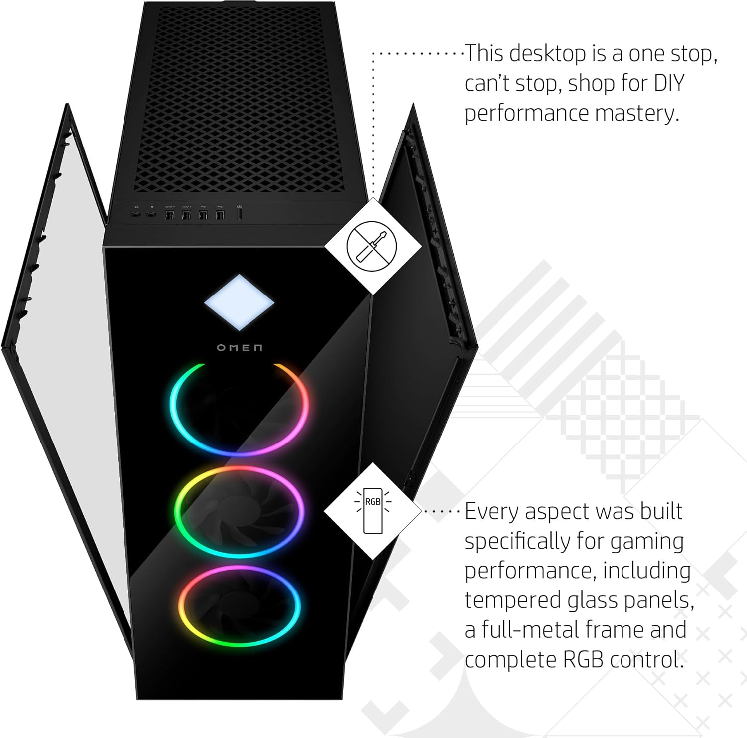 HP OMEN 45L Gaming Desktop, 14th Generation Intel Core i7-14700K, 32 GB RAM, 1 TB Solid State Drive, NVIDIA GeForce RTX 4070 SUPER Ti Graphics, Windows 11 Pro, GT22-2060 (2024)