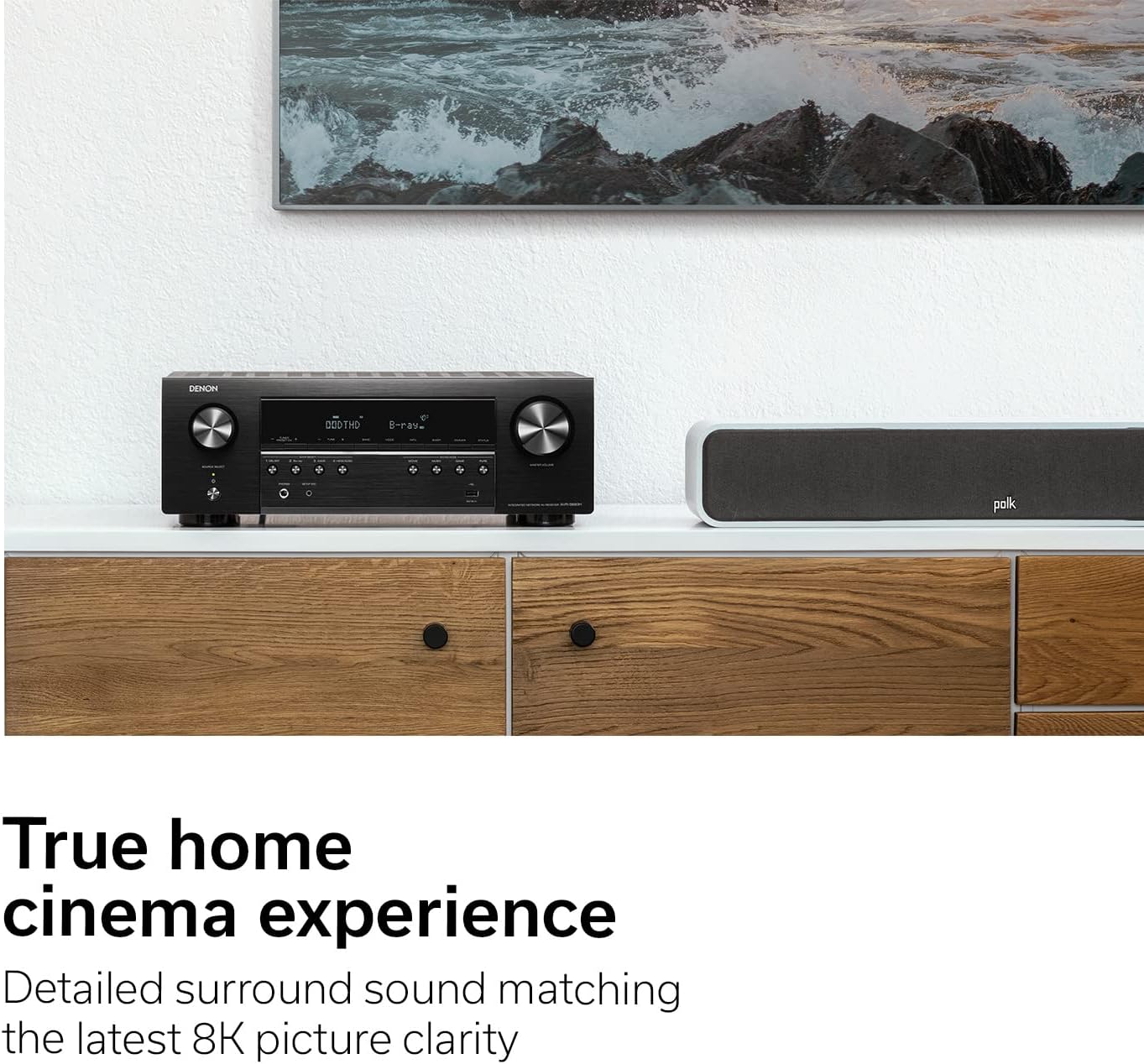 Denon AVR-S660H 5.2 Ch AVR - 75 W/Ch, Advanced 8K Upscaling, 3D Audio - Dolby TrueHD, DTS:HD Master & More, Wireless, Built-in HEOS, Alexa, Receiver