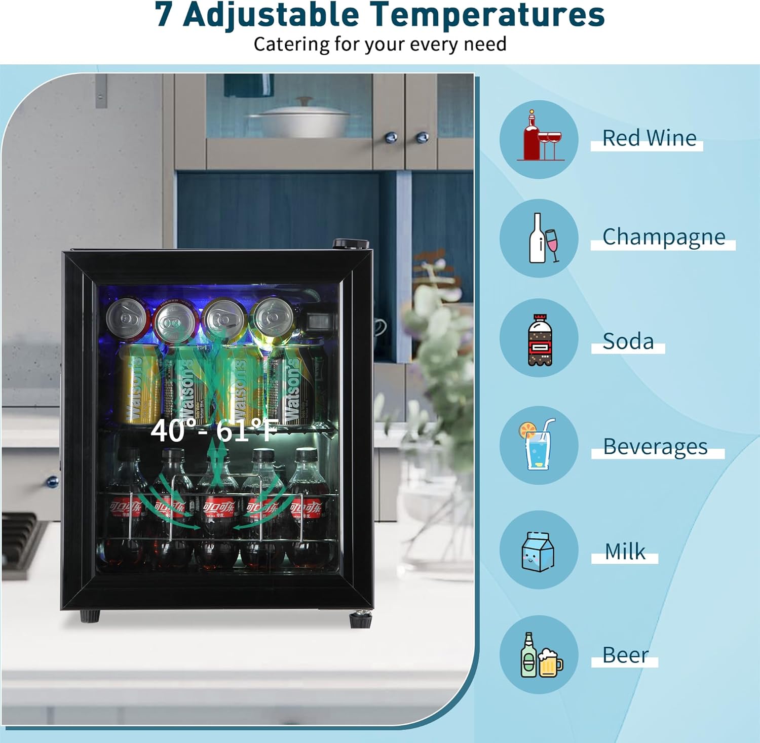 Wine Beverage Refrigerator, 70 Cans Mini Beverage Fridge with Clear Door, Mini Drink Fridge with Adjustable Shelves Temperature Controlled Glass Door Mini Fridge for Office or Bar, Black