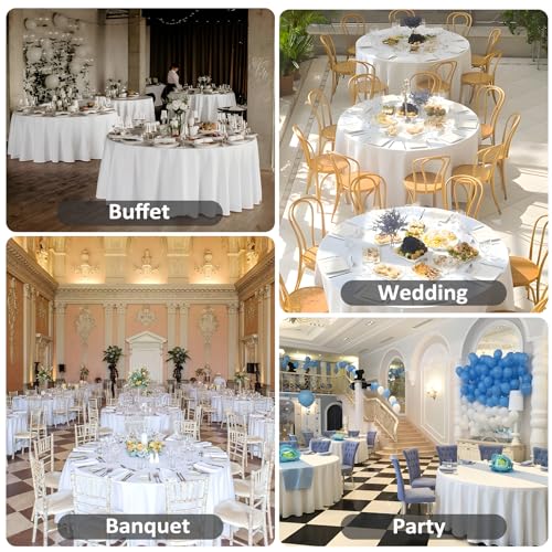 12 Pack White Round Tablecloth 120 Inch White Table Cloth Stain and Wrinkle Resistant Round White Tablecloths Reusable and Washable Polyester Fabric Table Covers for Buffet Wedding Party and Banquet