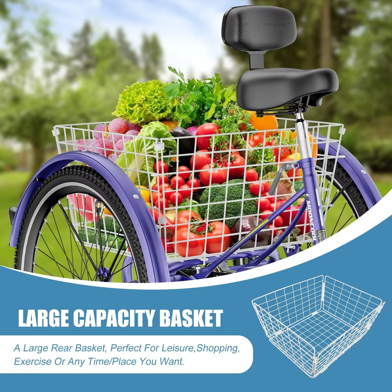 MOPHOTO Adult Tricycles 3 Wheel 7 Speed Trikes, 20/24/26 inch with Big Basket for Shopping, Picnics Exercise Men's Women's Senior's Trike
