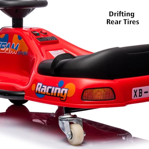 24V Electric Drifting Go Kart for Kids with High/Low Speed, 360 Degrees Rotating Ride On Drift Car, Ride On Drift Car Toys Vehicles, Crazy Cart for Kids 6-12 Years Old, Red