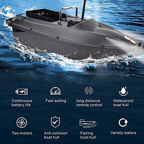 RC Bait Boat for Surf Fishing, 600M Black Remote Control Fishing Lure Bait Boat Fish Finder, Fishing Bait Boat Hook Post Boat, Loading Bait Boat for Carp Fishing Hook[US-Black]