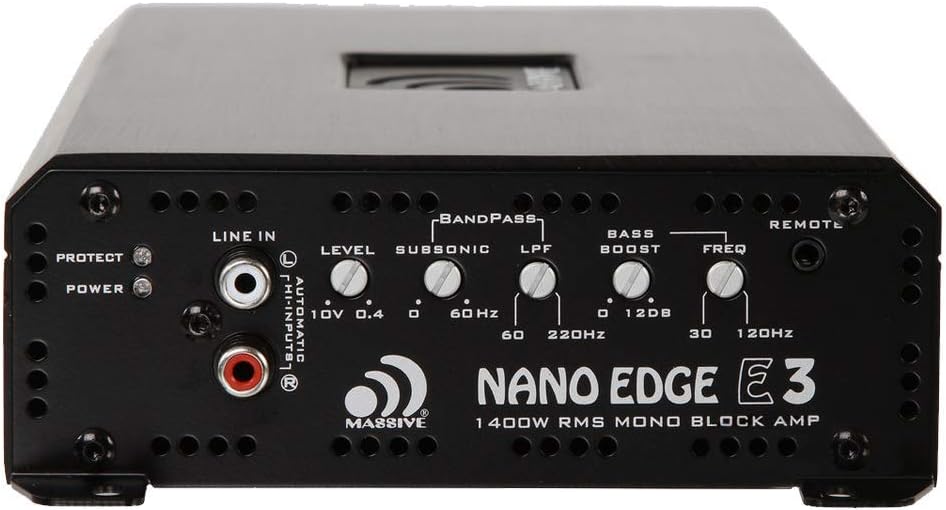 Massive Audio E3 - Car Audio 2,800 Watt Nano Edge Series, Monoblock Car Amplifier, Bass Boost, 1 Ohm Stable