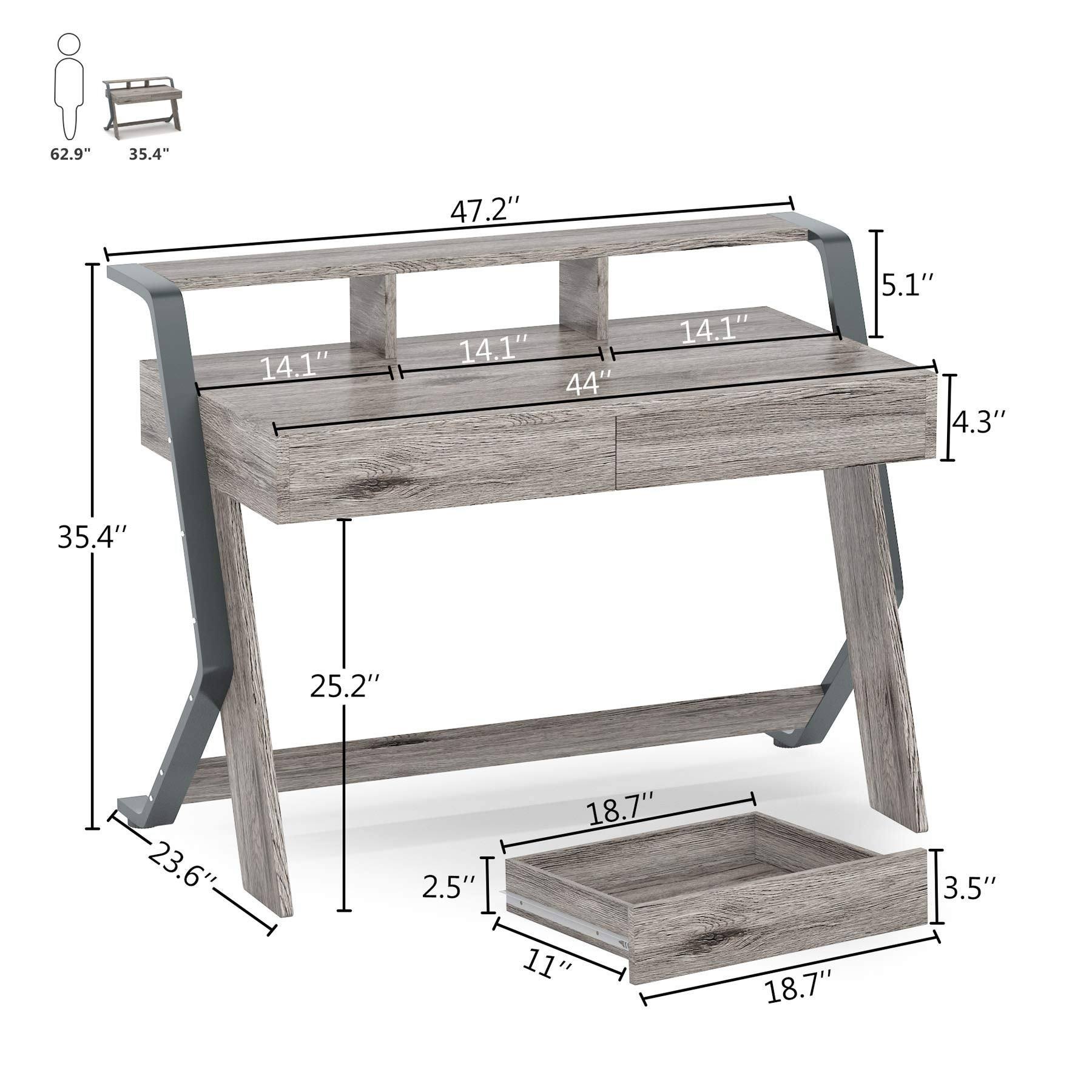 Tribesigns 47'' Computer Desk with 2 Storage Drawers and Monitor Stand - Oak Gray - Wood Finish